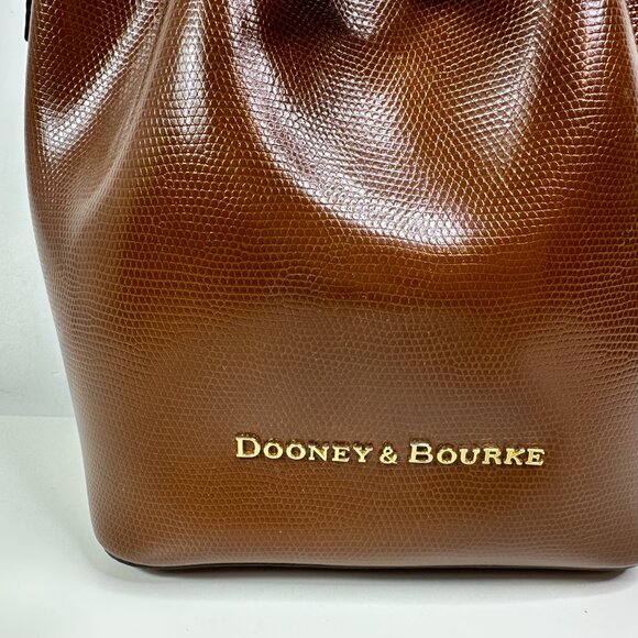 Dooney & Bourke Leather Drawstring Bucket Shoulder Bag Brown/Cream - Picture 5 of 14